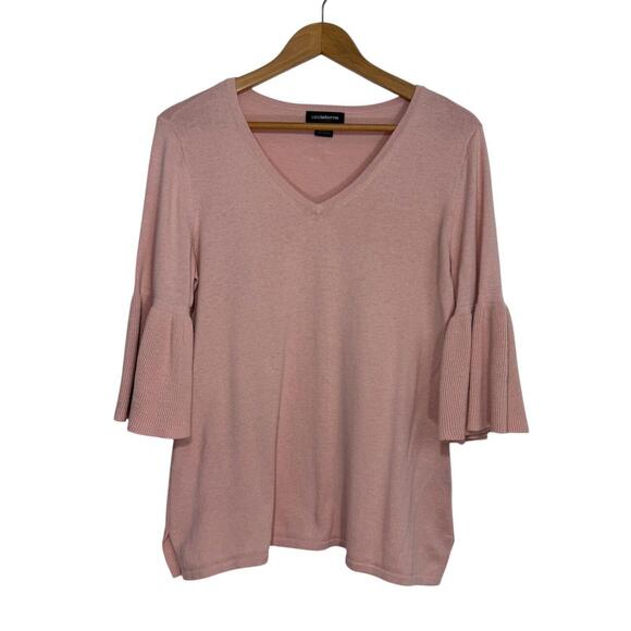 Liz Claiborne Career Women’s Size Large Solid Pink Bell Sleeve Sweater Knit Top - Picture 1 of 5
